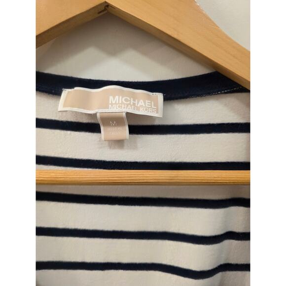 Michael Kors White and Blue Striped Shirt with Zipper Detail - Picture 4 of 7